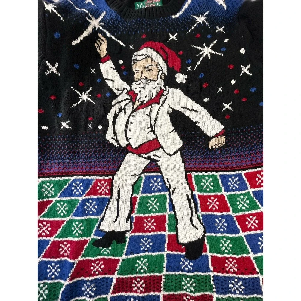 Ugly Christmas Sweater Disco Dancing Santa Men's Large Flashing Disco Lights